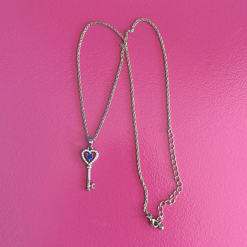 Gold Key Necklace with Blue Stone